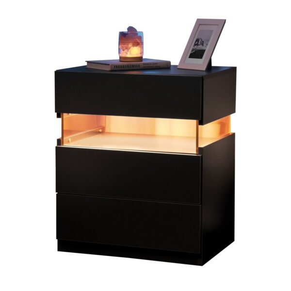 Led Nightstands 3 Drawer Dresser For Bedroom End Table With Acrylic Board LED Bedside Tables For Bedroom Living Room Bedside Furniture - Black