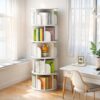 5 Tier Rotating Bookshelf, 360° Spinning Design, Space Saving Storage, For Home And Office - White - Image 2