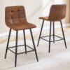 Techno Fabric Bar Chair (Set of 2) Comfortable - Brown / Black - Image 5