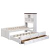 Twin Solid Pine Captain Bookcase Bed With Trundle Bed And 3 Spacious Under Bed Drawers In Casual - White / Walnut - Image 4