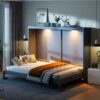 Queen Size Murphy Wall Bed Modern Design With LED Lights - Gray - Image 23