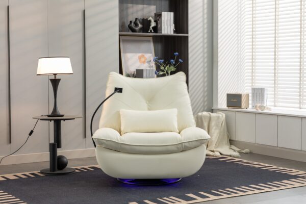 270 Swivel Glider Recliner Chair, Power Recliner Rocking Chair, USB Port Charge For Nursery Chair With Atmosphere Lamp For Living Room Bedroom Apartment - White