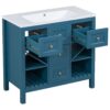 Bathroom Vanity With Resin Sink Combo, Frame Bathroom Storage Cabinet, Freestanding Vanity Set, 5 Drawers & Soft Closing Doors - Blue - Image 17
