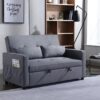 2 Seaters Slepper Sofa Bed Linen Fabric 3-In-1 Convertible Sleeper Loveseat With Side Pocket - Dark Gray - Image 3