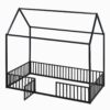 Twin Size Metal House Bed With Fence And Door - Black - Image 6