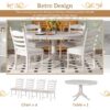 5 Piece Retro Functional Dining Table Set With Extendable Round Table And Upholstered Chairs - Antique White - Image 6