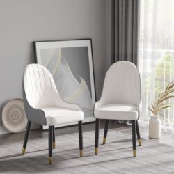 Modern Sponge-Filled Dining Chair, Solid Wood Metal Legs, Suitable For Restaurants, Living Rooms And Rooms (Set of 2) - White / Gray