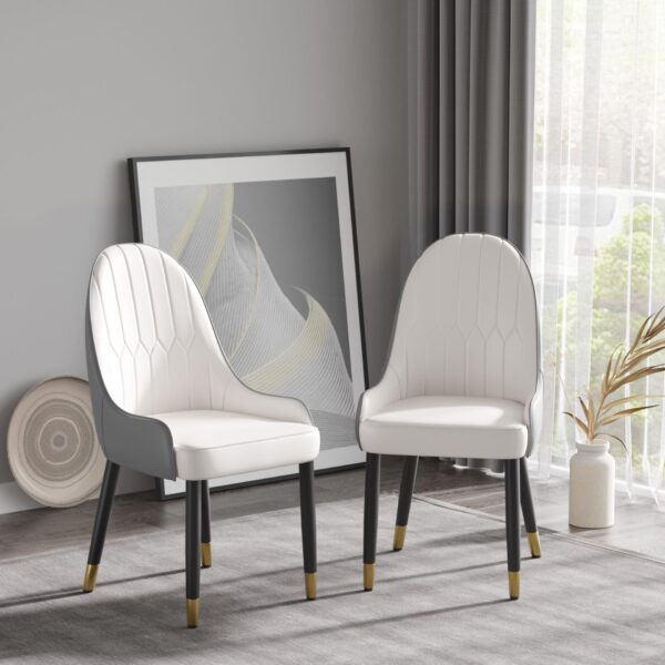 Modern Sponge-Filled Dining Chair, Solid Wood Metal Legs, Suitable For Restaurants, Living Rooms And Rooms (Set of 2) - White / Gray