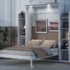 Full Size Murphy Wall Bed With Shelves And LED Lights - White - Image 24