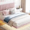 Queen Size Upholstered Bed With Sensor Light And Headboard, Floating Platform Bed - Pink - Image 13