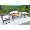 Modern 4 Piece Patio Furniture Set With Acacia Wood Table Top And Beige Cushions - Brown - Image 15