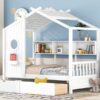 Twin Size House Bed With 2 Drawers, Kids Bed With Storage Shelf - White - Image 15