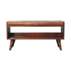 Bench With Brown Leather Seatpad - Chestnut
