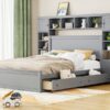 Queen Size Bed With All In One Cabinet, Shelf And Sockets - Gray - Image 14