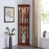 Corner Curio Cabinet With Lights, Adjustable Tempered Glass Shelves, Mirrored Back, Display Cabinet (E26 Light Bulb Not Included) - Light Walnut - Image 15