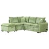 Convertible Sofa Bed Sectional Sofa Sleeper L-Shaped Sofa With A Storage Ottoman, Two Pillows, Two Power Sockets And Two USB Ports For Living Room - Green - Image 10