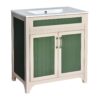 Bathroom Vanity Cabinet With Ceramic Sink Combo Set, Frame Modern Bathroom Storage Cabinet With Height Adjustable Shelf - Beige / Green - Image 13
