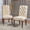 Harriet - Tufted Dining Chair Set Modern Farmhouse Style - Ivory Linen - Image 2