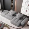 Modern Oversized Modular Sectional Sofa With Ottoman, Seat, Chaise Lounge And Armrest, Sparkling Chenille Fabric Soft Cushion Sofa With 4 Pillows, 4 Pieces Diy Combination Tufted Sofa, No Assembly Required - Gray - Image 2