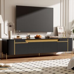 TV Stand For TVs Up To 80", TV Cabinet With 4 Drawers And 2 Spacious Cabinets, 5 Metal Legs For Living Room - Black