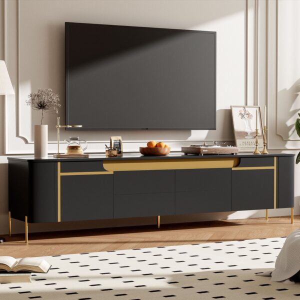 TV Stand For TVs Up To 80", TV Cabinet With 4 Drawers And 2 Spacious Cabinets, 5 Metal Legs For Living Room - Black
