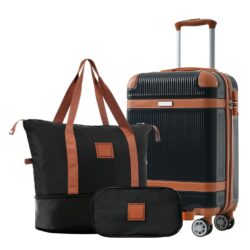 Hardshell Luggage Sets 3 Piece Carry - On Suitcase Double Spinner Wheels With Tsa Lock - Black
