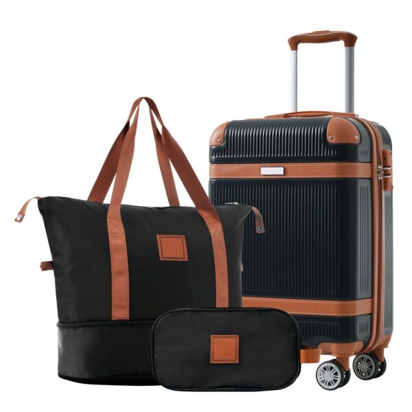 Hardshell Luggage Sets 3 Piece Carry - On Suitcase Double Spinner Wheels With Tsa Lock - Black