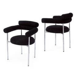 Contemporary Upholstered Armchair Dining Chairs With Metal Legs (Set of 2) - Black