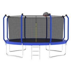 168.11" Trampoline With Basketball Hoop, Astm Approved Reinforced Type Outdoor Trampoline With Enclosure Net - Blue