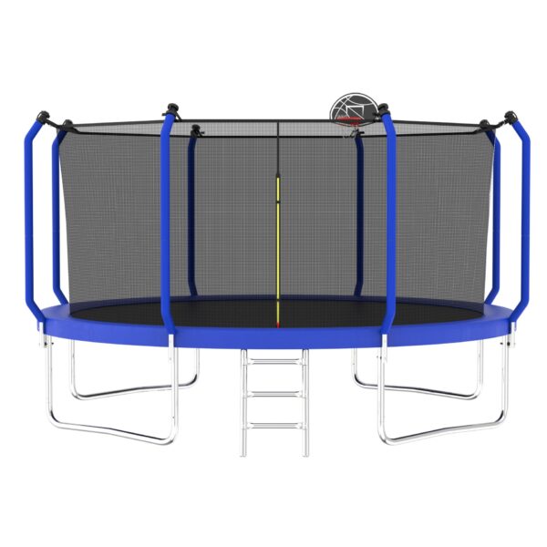 168.11" Trampoline With Basketball Hoop, Astm Approved Reinforced Type Outdoor Trampoline With Enclosure Net - Blue