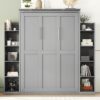 Full Size Murphy Wall Bed With Shelves And LED Lights - Gray - Image 16