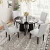 5 Piece Round Dining Table Set, Modern Dining Table And 4 Upholstered Chairs For Dining Room, Kitchen Room, Living Room - Beige / Black - Image 4