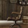 Harith - Vintage Top Grain Leather Office Chair - Brown - Image 2
