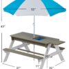 Wooden Kids Picnic Table, Sand And Water Table With Umbrella, Activity Table For Outdoor Backyard Patio Play - White / Gray - Image 6