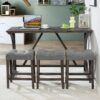 4 Piece Bar Table Set With Power Outlet, Dining Bar Table And Chairs Set, Bar Table Set With 3 Padded Stools For Living Room, Dining Room, Game Room - Dark Gray - Image 4