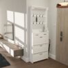 Shoe Cabinet With 3 Doors 2 Drawers With Hanger, PVC Door With Shape, Large Space For Storage - White - Image 3