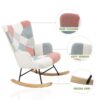 Accent Rocking Chair, Mid-Century Fabric Rocker Chair With Wood Legs And Patchwork Linen For Livingroom Bedroom - Pink - Image 6