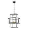 4 Light Metal Lantern Tiered Pendant Hanging Light Fixtures, Industrial Farmhouse Adjustable Height Chandeliers For Dining Room Hallway Foyer Entryway (E12 Bulbs Not Included) - Matte Black / Gold - Image 13
