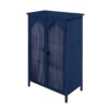 2 Doors Metal Storage Cabinet Display Cabinet With Glass Doors Metal Kitchen Sideboard Buffet Cabinet Glass Storage Cabinet For Dining Room Living Room Bedroom - Dark Blue - Image 10