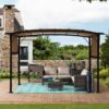 12 X 9 Ft Outdoor Patio Pergola Gazebo Steel Frame Sun Shelter With Retractable Canopy & - Beige / Brown - Image 5
