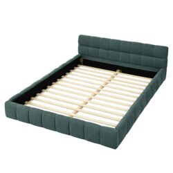 Queen Size Upholstered Bed Frame With Headboard - Blue / Green
