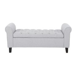Hayes - Contemporary Armed Storage Bench With Button Tufting And Rolled Arms - Light Gray