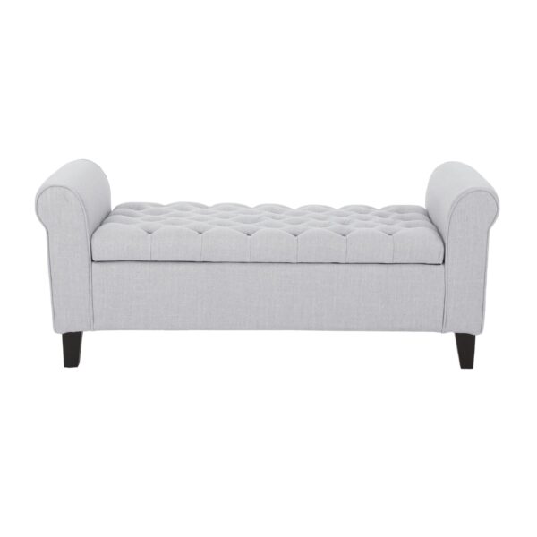 Hayes - Contemporary Armed Storage Bench With Button Tufting And Rolled Arms - Light Gray