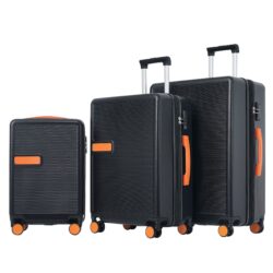 Contrast Color 3 Piece Luggage Set Hardside Spinner Suitcase With Tsa Lock 20" 24' 28" Available - Black