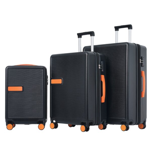 Contrast Color 3 Piece Luggage Set Hardside Spinner Suitcase With Tsa Lock 20" 24' 28" Available - Black