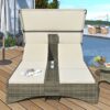 Patio Daybed Outdoor Daybed Sun Lounger With Shelter Roof With Adjustable Backrest, Storage Box And 2 Cup Holders For Patio, Balcony, Poolside - Cream - Image 29