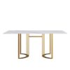 70.87" Modern Artificial Stone White Straight Edge Golden Metal Leg Dining Table, Can Accommodate 6-8 People - White / Gold - Image 3