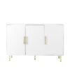 3 Door Large Storage Sideboard With Handles For Kitchen, Dining Room And Living Room, Accent Buffet Cabinet, Coffee Bar Sideboard Cabinet With 3 Doors - White / Gold - Image 6