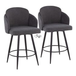 Dahlia - Contemporary Fixed Height Counter Stool With Round Footrest (Set of 2) - Matte Black / Gray / Chrome