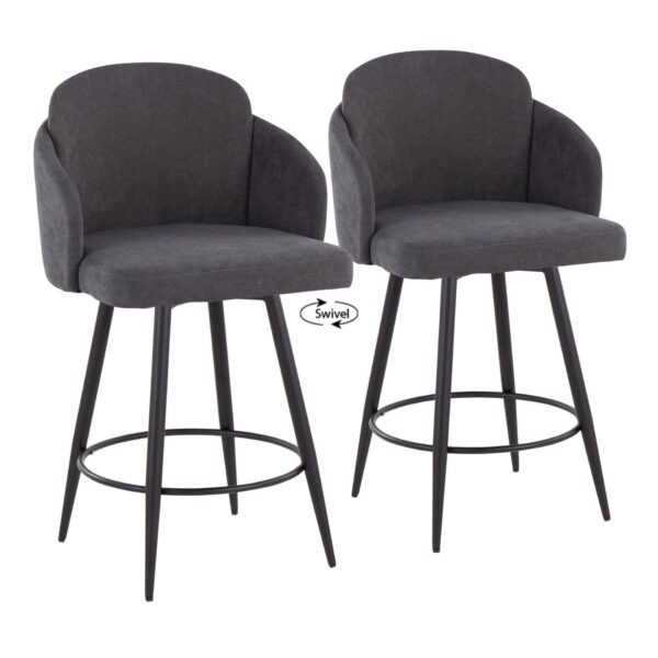 Dahlia - Contemporary Fixed Height Counter Stool With Round Footrest (Set of 2) - Matte Black / Gray / Chrome